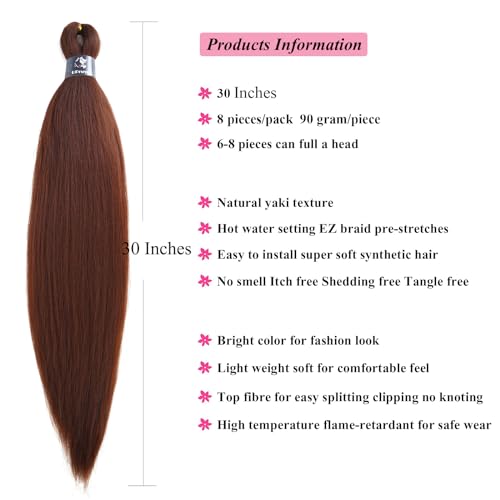 UPruyo 30 Inch Brown Pre Stretched Kanekalon Braiding Hair Extensions Pack of 8