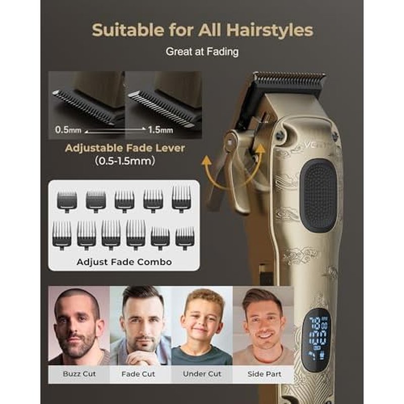 VGRPRO Hair Clippers for Men Professional, Cordless Hair Clippers for Hair Cutting, Mens Clippers and Trimmers Set, Electric Hair Trimmer for Men with Package Case (Gloden)