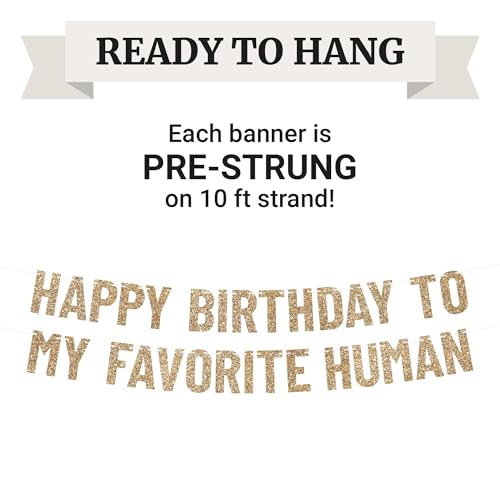 Pre-Strung Gold Glitter Happy Birthday Banner - 10 ft Party Decor