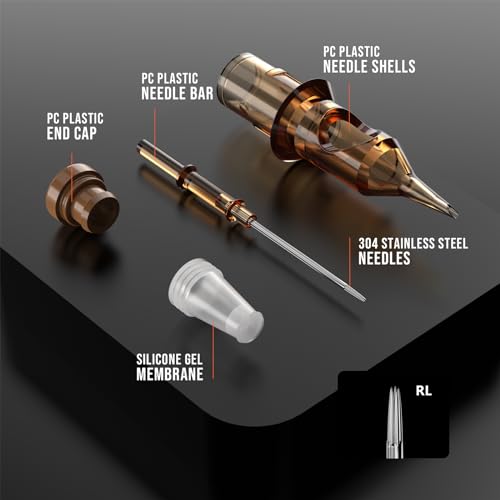 RHEIN 7RL Tattoo Cartridge Needles - #12 0.35mm Round Liner (20 Pack)