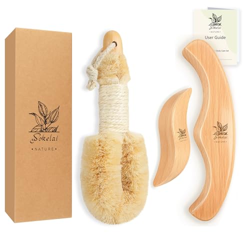3-in-1 Dry Body Brush Set with Natural Sisal & Wooden Massage Tools