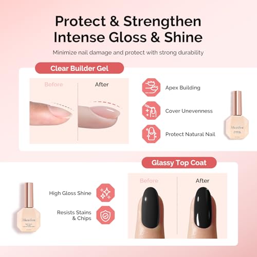 MelodySusie 2-Pack Clear Builder Gel & Top Coat Set 15ML for Nails, UV/LED Curing, Long-Lasting Shine