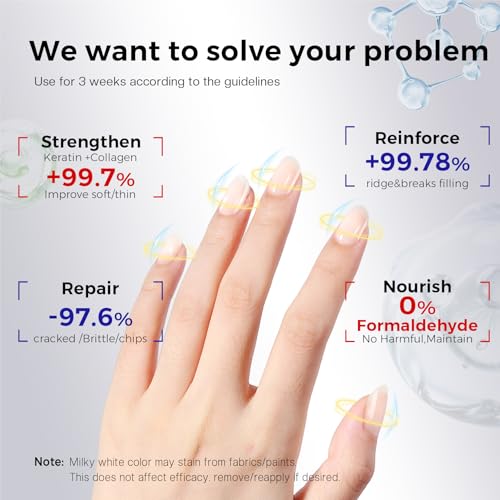 Morovan Nail Strengthener And Hardener: Milky White Ridge Filler Nail Concealer With Keratin For Thin Weak Brittle Nails, Strengthening Polish Repair For Damaged Nails, Air Dry Natural Nail Care 15ml
