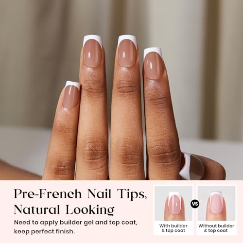 Beetles Brown French Tip Press On Nails - Short Square 150 Pcs - S-01