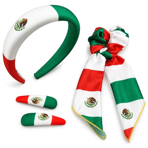 Mexico Flag Hair Accessory Set - 4-Piece Headbands & Clips
