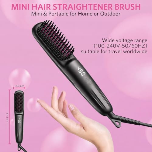 Househerb 2-in-1 Hair Straightener Brush - Grey, 9 Temperature Settings