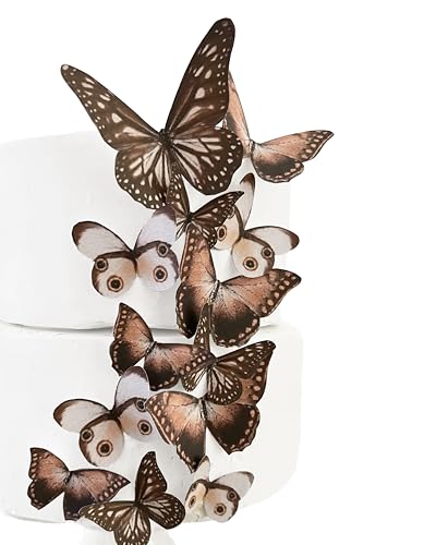 Edible Butterflies for Cake Decorating - 15 Pack Brown Toppers