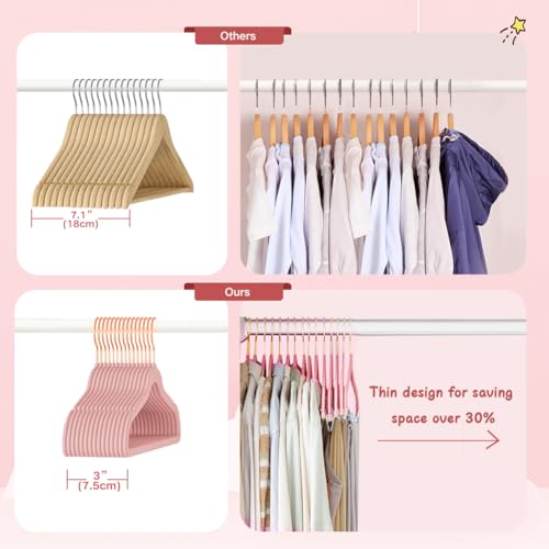 Stormix Baby Velvet Hangers - 16 Pack Non-Slip Space Saving 11'' Pink
