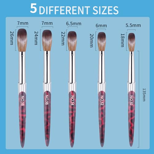 5PCS Pink Leopard Print Nail Art Brush Set - Sizes 10-18 for Acrylic & 3D Art