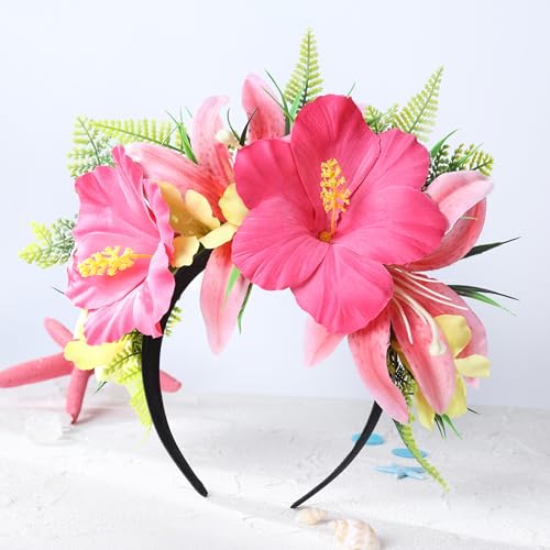 Hawaiian Hibiscus Flower Crown - Tropical Floral Headband for Parties