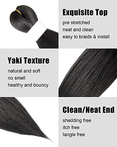 Black Pre-Stretched Braiding Hair 16 Inch - Natural Yaki Texture, 8 Packs, Model 1B