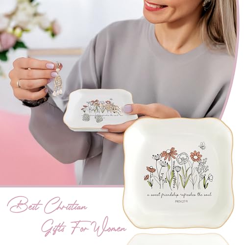Inspirational Ceramic Jewelry Tray with Bible Verse - Proverbs 27:9