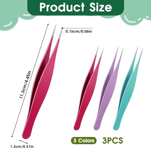 3 Pcs Precision Ingrown Hair Tweezers Set - Fine Point Tip
