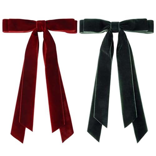 Aileam 2PCS Velvet Hair Bows with Clips - Wine Red & Green Accessories for Girls & Women