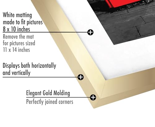 Americanflat 11x14 Gold Picture Frame with Shatter-Resistant Glass