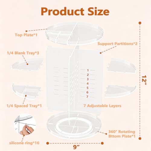 DOZZZ 7-Layer Large Capacity Rotating Makeup Organizer - Acrylic Cosmetic Storage Case