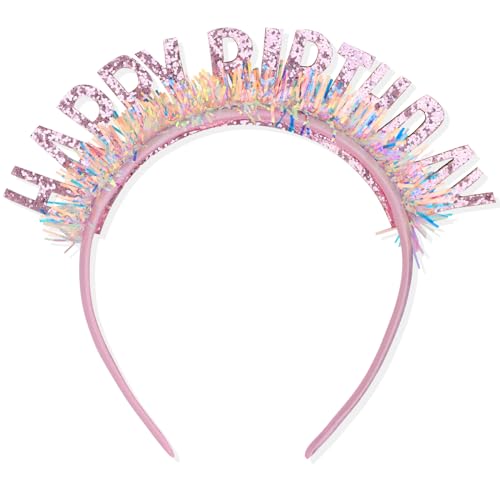 CIEHER Pink Birthday Crown Headband for Women & Girls