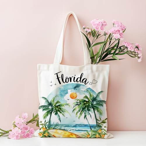 City Watercolor Canvas Tote Bag - Florida Souvenir for Women