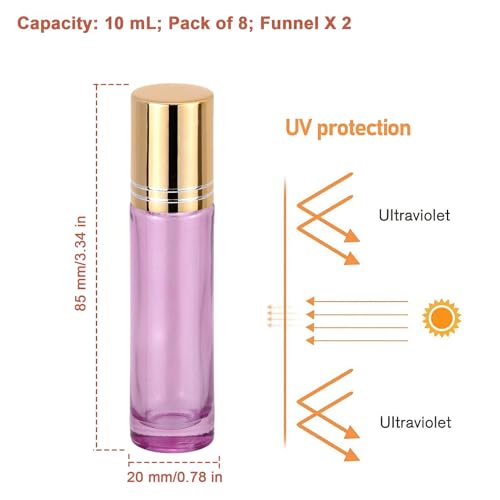 8 Pack 10mL Glass Roller Bottles for Essential Oils & Perfume