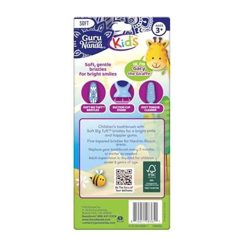GuruNanda Kids Toothbrush with Suction Cup - Soft Bristles, 4 Pack
