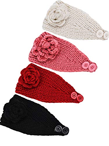 TecUnite Chunky Knit Headbands - 4 Pack Winter Ear Warmers for Women & Girls