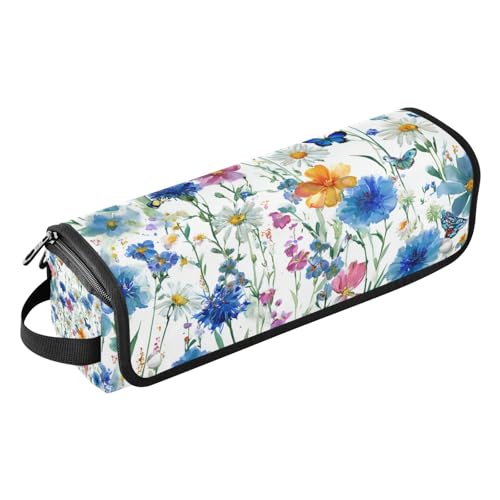 Travel Hair Tools Bag with Heat Resistant Mat - Watercolor Cornflower Daisy