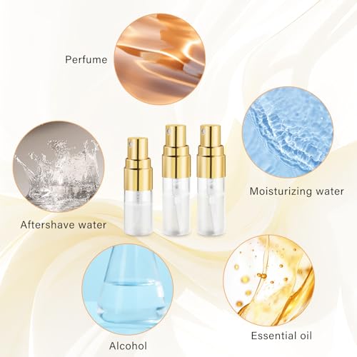 3ml Clear Glass Perfume Spray Bottles with Gold Nozzle - 30 Pack, Refillable Travel Atomizers