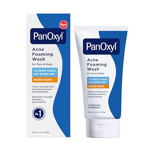 PanOxyl 10% Benzoyl Peroxide Acne Foaming Wash - Maximum Strength Cleanser for Face and Body, 5.5 Oz