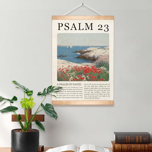 Christian Wall Art Canvas - Psalm 23 Scripture Decor, 18.5x14 Inch