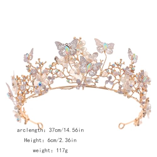 Butterfly Crown for Women, Crystal Baroque Fairy Tiara for Wedding