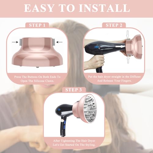 Universal Hair Dryer Diffuser Attachment for Curly Hair, 1.7-2.6 Inch, Pink