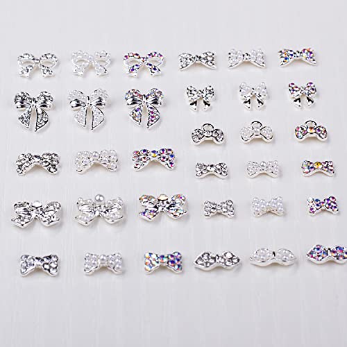 XEAOHESY Silver Nail Bow Charms - 33 Pcs for Nail Art & Decorations