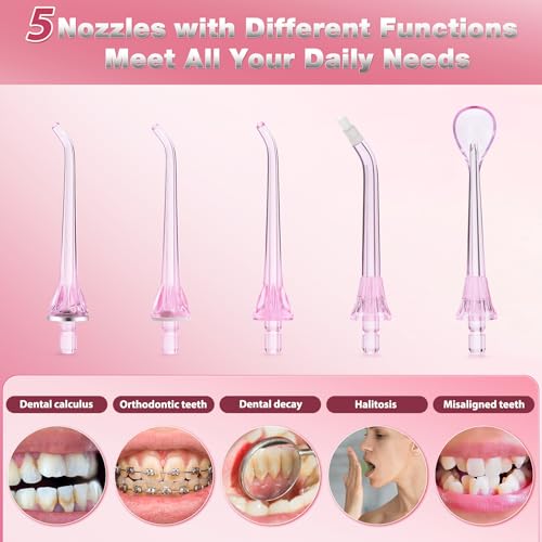 Tovendor Pink Cordless Water Flosser - 300ML Dental Irrigator with 3 Modes
