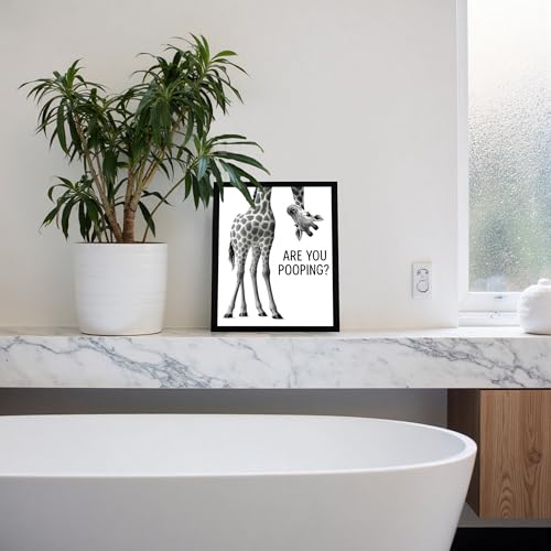 Funny Giraffe Bathroom Wall Art Print - 8x10 Framed Canvas