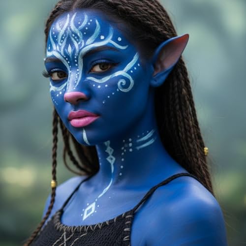 Avatar Makeup Kit - 8pcs Face Paint, Elf Ears, Lip Gloss & More