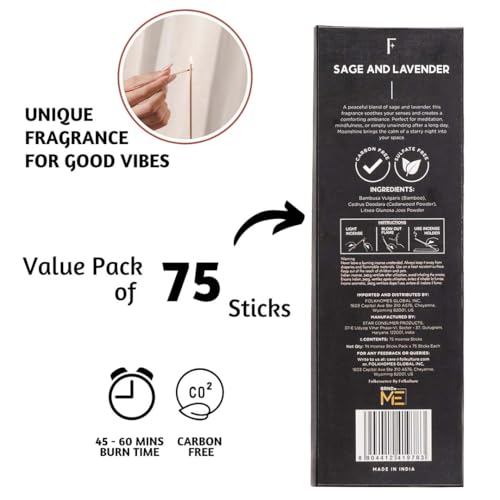 Folkulture Sage & Lavender Incense Sticks - 75 Non-Toxic Sticks, 45 Min Burn Time