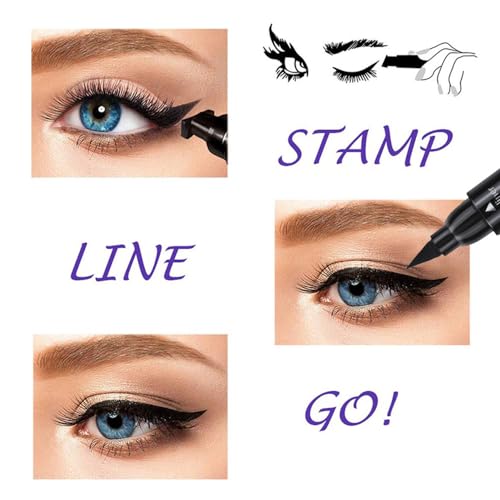 Dual Ended Black Cat Eye Liquid Eyeliner with Wing Stamp