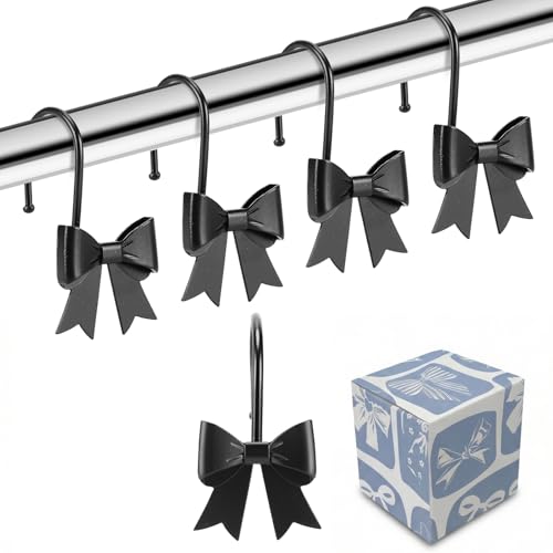 Black Metal Decorative Bow Knot Shower Curtain Hooks - 12 Pack