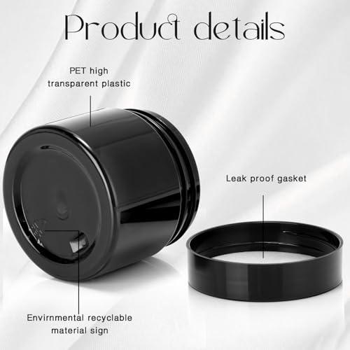 SATINIOR 36 Pack 2 oz Black Plastic Jars with Lids - Airtight Cosmetic Storage Containers