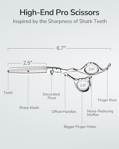 ULG Shark Series Thinning Scissors 6.7” Japanese Stainless Steel Offset Handle Silver-Seamless