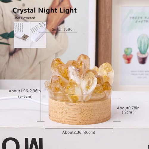 Citrine Crystal Night Light - USB Powered Bedside Lamp