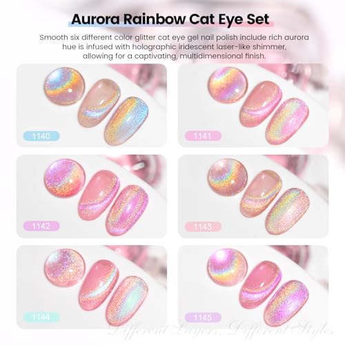 RARJSM Holographic Cat Eye Gel Nail Polish Set - 6 Colors