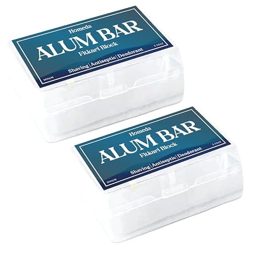 Alum Block for Shaving, Alum Stone for Face, Piedra De Alumbre Natural Bar for Underarm, Fitkari, Fitkiri, Allum Deodorant for Men and Women - with Storage Case (100g x 2 Pieces)