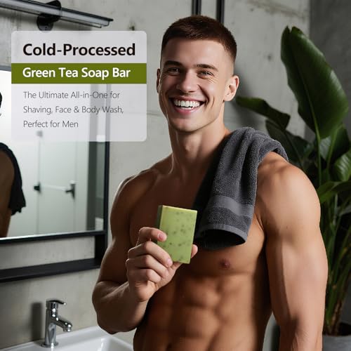 PALFICAB Green Tea Soap Bars, 3.5oz 3-Pack with Purple Soap Saver Bag