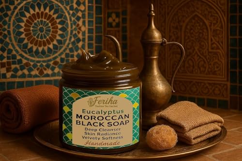 Moroccan Black Soap with Eucalyptus - Exfoliating Body & Face Cleansing Paste, 7oz