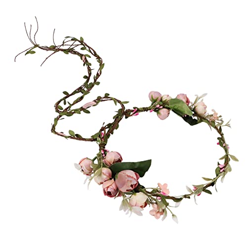 Pink Flower Crown Headband for Weddings Photoshoots Festivals Women & Girls