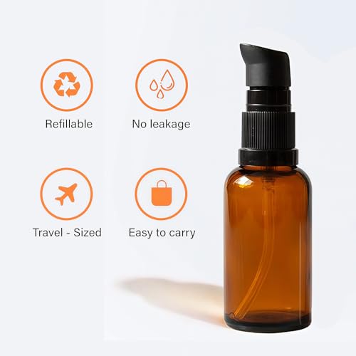 3 Pack 100ml Amber Glass Refillable Lotion Bottles with Pump Dispenser for Travel & Skincare