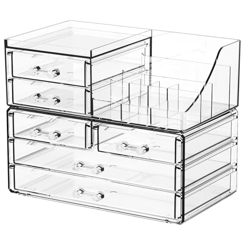 Clear Acrylic Makeup Organizer with 6 Drawers - Stackable Vanity Storage