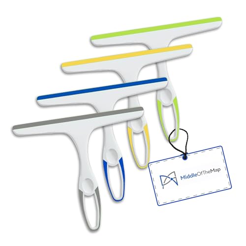 Middleofthemap Shower Squeegee - 9.5" Silicone Blade, Lightweight Handle