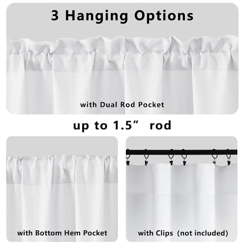 Gwine White Faux Linen Curtains - 30 Inch Length, 2 Panels